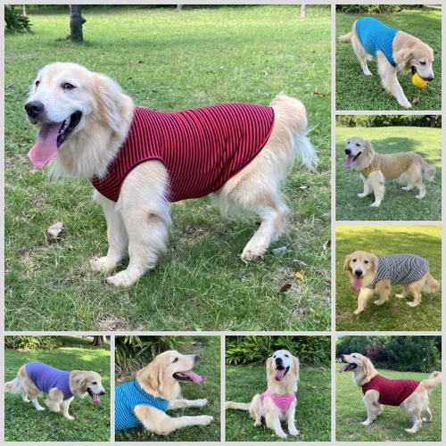 Vista 4 de Camisas para perros Camisetas de algodón a rayas, chaleco básico transpirable Camiseta elástica sin mangas para cachorros y gatos, algodón