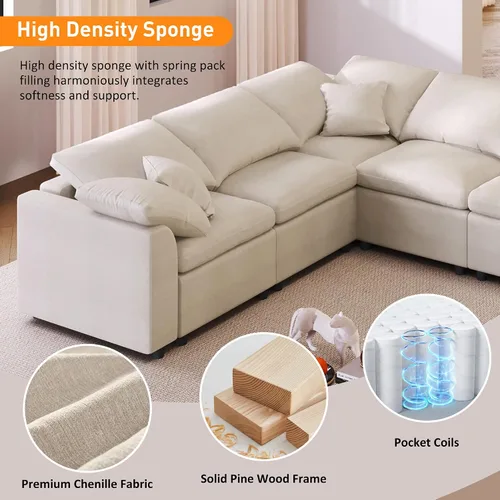 Vista 4 de LUMISOL Sofá modular extragrande de 120.8 pulgadas, 7 plazas, color beige