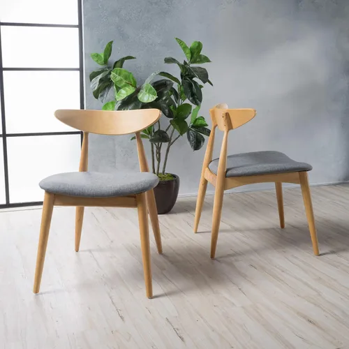 Vista 2 de GDFStudio Christopher Knight Home Barron - Sillas de comedor de tela con acabado de roble, juego de 2 piezas, gris y roble