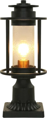 Vista 4 de MONKFISH Moderna lámpara de poste negra para exteriores, luz LED impermeable compatible con pantalla de cristal de burbujas, luz de camino de jardín
