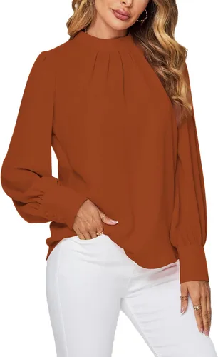 Vista 4 de LYANER Blusa plisada de manga larga con cuello alto falso para mujer