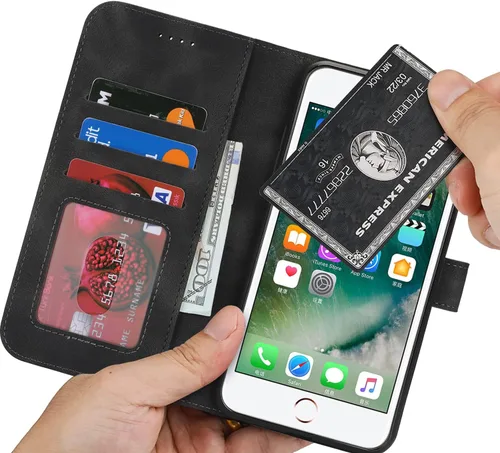 Vista 4 de Funda tipo cartera para iPhone 8 Plus iPhone 7 Plus con tarjetero para iPhone 8 Plus, funda tipo cartera para mujeres y hombres, de piel sintética