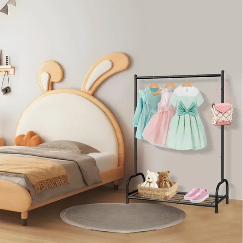 Vista 5 de Perchero de ropa para niños, estante de almacenamiento de disfraces para niños, pequeño estante de ropa con estante de almacenamiento de metal