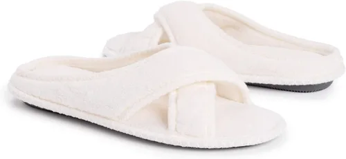 Vista 7 de MUK LUKS Zapatillas Ada de chenilla con banda cruzada para mujer, color blanco margarita Blanco (Daisy White)