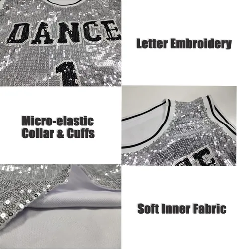 Vista 5 de LOLANTA Ropa de baile Hip Hop para niñas, vestido de lentejuelas para niños, camiseta larga sin mangas, camiseta de animadora de jazz