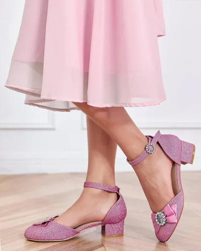 Vista 2 de Coutgo Zapatos de vestir con tacón para niñas, sandalias de princesa con purpurina de cristal Mary Jane, zapatos de princesa para bodas, fiestas