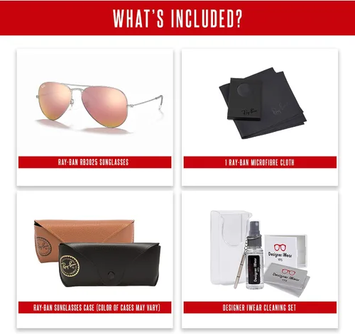 Vista 31 de Ray-Ban RB3025 - Lentes de sol de aviador de metal para hombre y mujer + paquete con kit de cuidado de gafas iWear de diseñador
