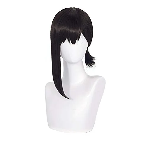 Vista 8 de Probeauty Peluca negra para mujer, pelucas de disfraz de anime con cubos de pelo + gorra de peluca