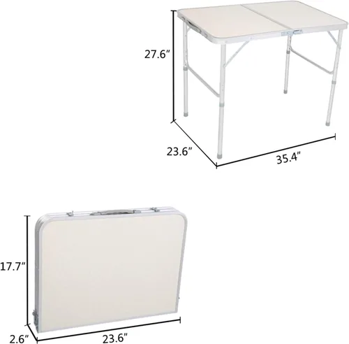 Vista 3 de Mesa plegable de aluminio, mesa de picnic para campamento, mesa rectangular portátil de altura ajustable, mesa ligera multiusos para fiestas, playa
