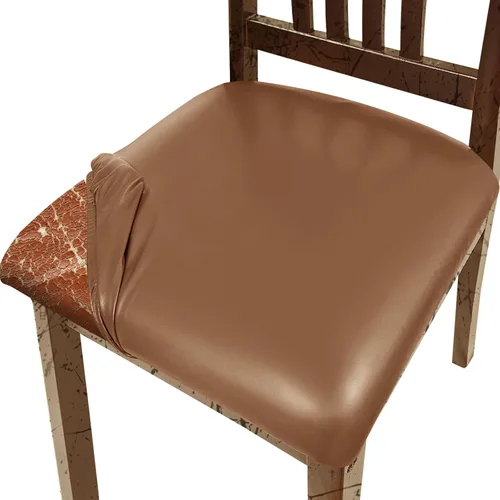 Vista 16 de Juego de 2 fundas de asiento para sillas de comedor de cuero PU, fundas impermeables para sillas de cocina, funda elástica para sillas