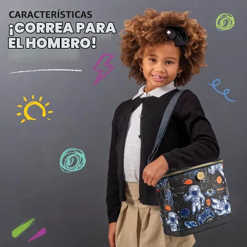 Vista 5 de Fit & Fresh Lonchera aislada para niños y niñas, bolsa de almuerzo para niños con 2 bolsas de aperitivos reutilizables, lonchera escolar