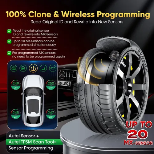 Vista 3 de Autel Juego de 4 Sensores TPMS, MX-Sensor 2 en 1 315MHz + 433MHz de Inserción TPMS Sensor Universal Programable, Nivel OE 100% Clonable por Autel