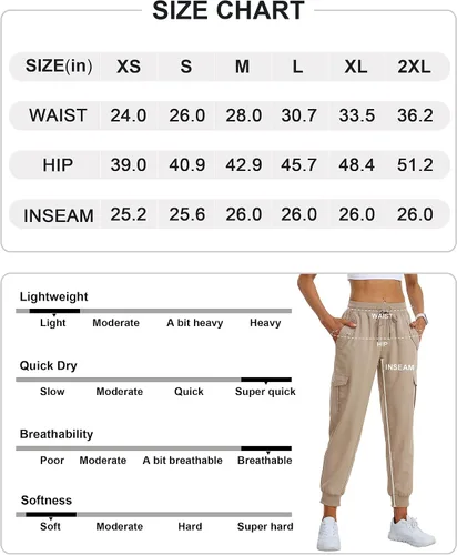 Vista 7 de MoFiz Pantalones cargo para mujer, ligeros, con cintura elástica, pantalones deportivos de senderismo, pantalones casuales de viaje con bolsillo