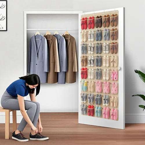 Vista 5 de Organizador de Zapatos para Colgar en la Puerta con 40 Bolsillos - Organizador Colgante de Zapatos de Malla Grande, Perchero para Almacenamiento
