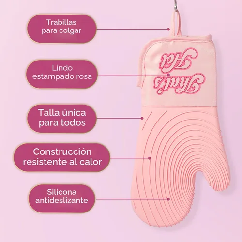Vista 4 de Paris Hilton Juego de manoplas para horno con diseño icónico de That's HOT, agarraderas resistentes al calor con agarres de silicona texturizada