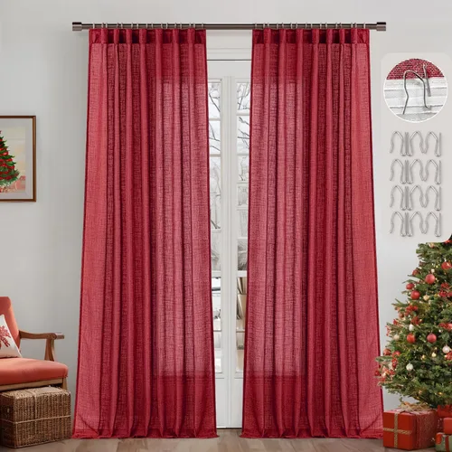 Vista 13 de MIULEE Cortinas de lino natural de 84 pulgadas de largo 2 paneles, con pestaña trasera con cinta plisada, cortinas de textura de lino suave y gruesa
