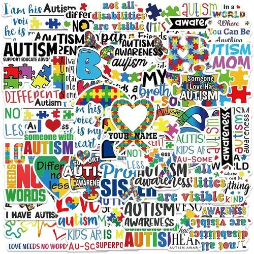 Vista 2 de Calcomanías de autismo 50 calcomanías de vinilo impermeables para concientización del autismo para botellas de agua, laptop, equipaje