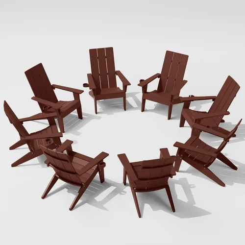 Vista 25 de MXIMU Silla Adirondack moderna resistente a la intemperie con portavasos, sillas de gran tamaño para hogueras Adorondic de plástico al aire libre