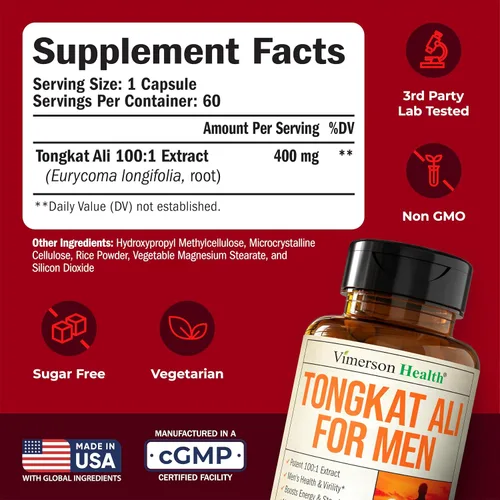 Vista 3 de Longjack Tongkat Ali para hombres Extracto 100:1 – Constructor muscular para hombres – Apoyo de energía y vitalidad – Fórmula diaria de fuerza