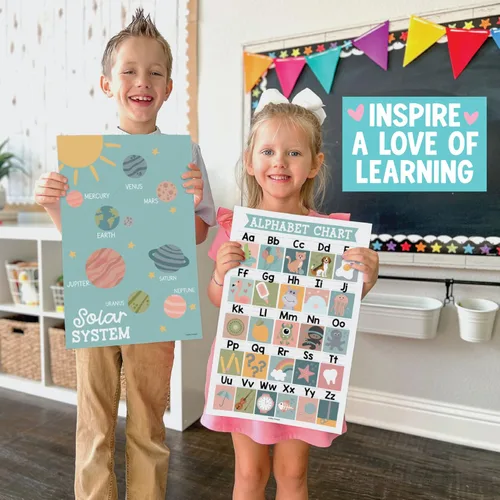 Vista 5 de Hadley Designs 16 carteles educativos para niños pequeños de 1 a 3 años, carteles laminados de aprendizaje para preescolar y jardín de infantes