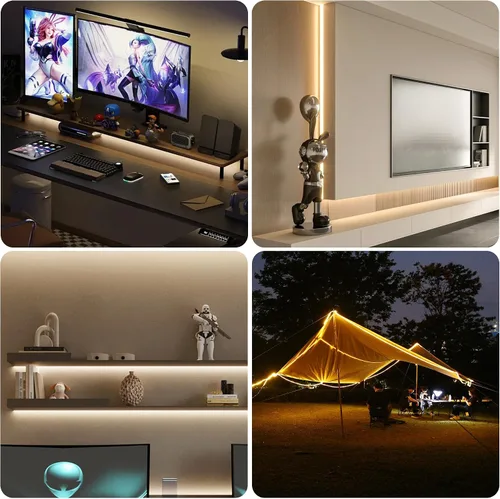 Vista 6 de CtrlCV COB - Tira de luz LED USB-C de 5 V, luz blanca, tira de luz COB de 6.56 pies, interruptor táctil ajustable brillante para decoración del 6000K