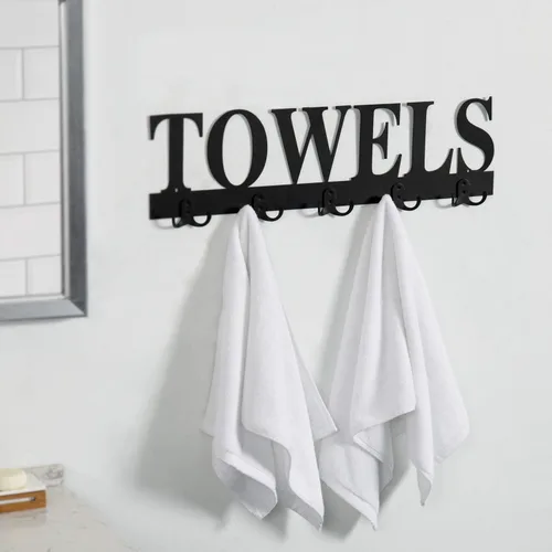 Vista 3 de MyGift Toallero para baño, soporte para toallas de baño montado en la pared con 5 ganchos dobles, colgador de toalla de mano de lavandería de Negro