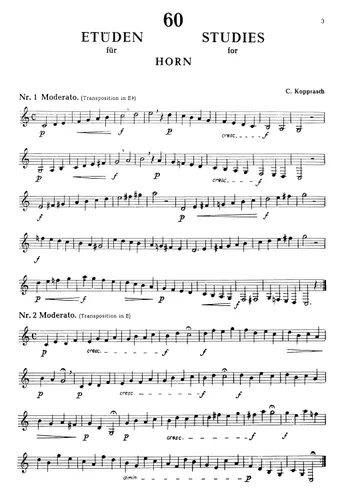 Vista 2 de C. Kopprasch - SIXTY SELECTED STUDIES FOR LOW HORN aka Sixty Etudes pour Cor-Basse. Etudes 1 through 60 in One Volume.