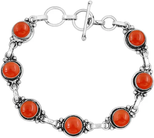 Vista 80 de Round Shape Natural & Synthetic Gemstones Silver Plated Bracelets for Women - Vintage Bohemian Style Handmade Birthstone Adjustable Link Bracelet