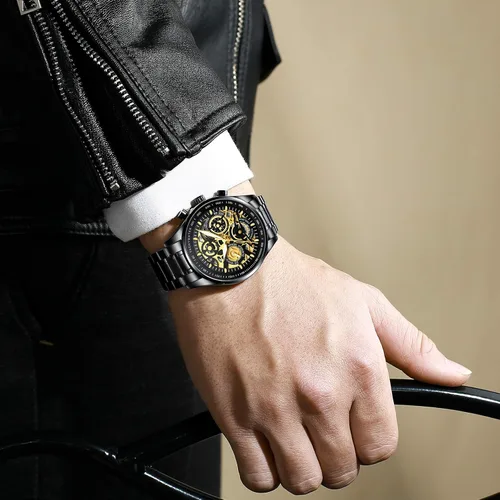 Vista 7 de NIBOSI Watches for Men Analog Chronograph Military Men's Watches Business Waterproof Quartz Gold Stainless Steel Men Watches with Calendar