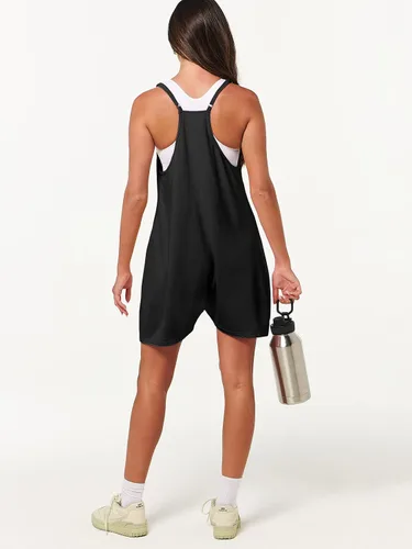Vista 8 de Caracilia Mameluco para mujer, de verano, casual, sin mangas, suelto, con tirantes delgados, pantalones cortos, overol 2025 para vacaciones