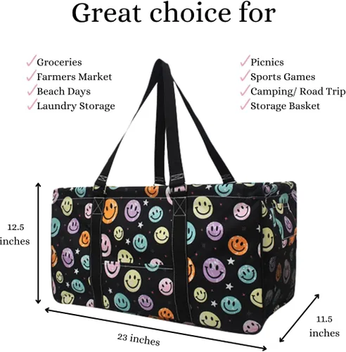 Vista 371 de NGIL Bolsa de comestibles reutilizable extra grande plegable de gran tamaño para comestibles, almacenamiento, picnic, playa, Estampado