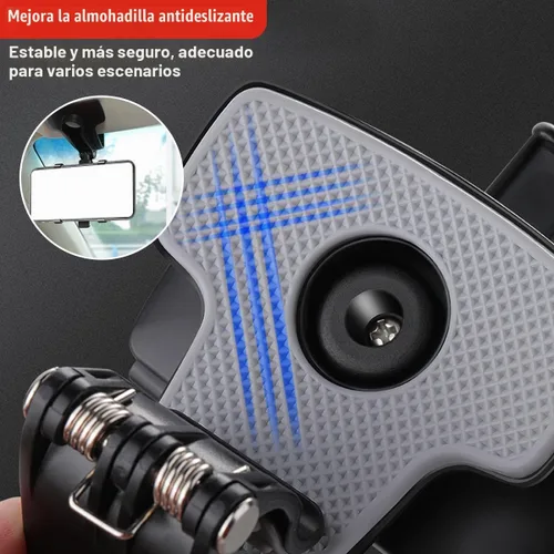 Vista 5 de Soporte para teléfono de coche, soporte giratorio de 360° ABS para espejo retrovisor automático con clip de base antideslizante, soporte