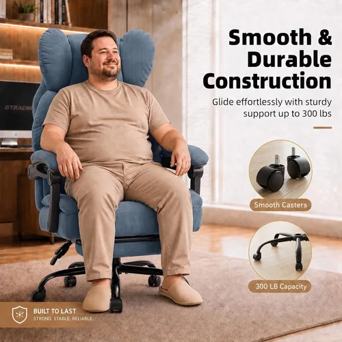 Vista 8 de GTPLAYER Big&Tall Silla ergonómica para juegos, asiento de resorte ancho, reposabrazos de conexión, azul