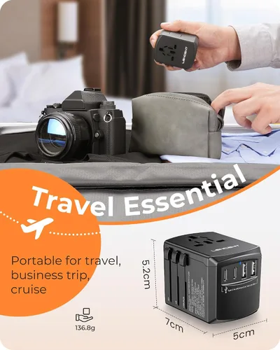 Vista 6 de LENCENT Adaptador de corriente universal de viaje, adaptador de enchufe