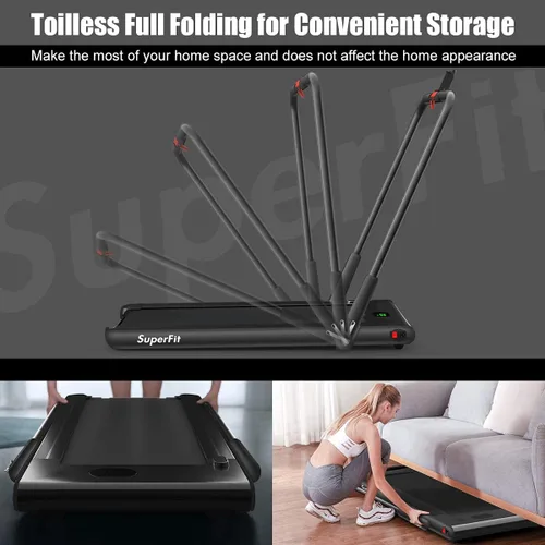Vista 3 de Goplus 2 in 1 Folding Treadmill, 2.25HP Under Desk Electric Superfit Treadmill, Installation-Free with APP Control, Remote Control, Bluetooth