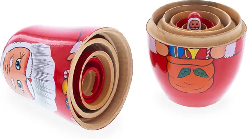 Vista 3 de BestPysanky Juego de 6 muñecas anidables de madera de Papá Noel de 5.5 pulgadas