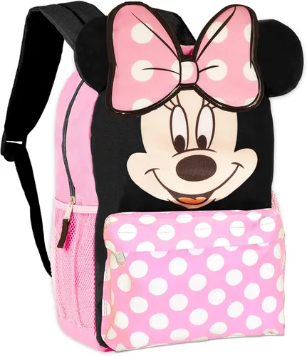 Vista 3 de Disney Mochila de cara grande Minnie Mouse de 12 pulgadas para niña, Rosa-Negro, Viajar