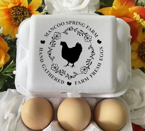 Vista 3 de Personalized Farm Fresh Eggs Ranch Carton Stamps Chicken Eggs Hand Gathered Stamper Wooden Rubber Stamp (2x2 inches)