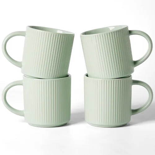 Vista 46 de famiware Juego de 4 tazas de café de 12 onzas, tazas de cerámica con asa Negro (Star-Black)