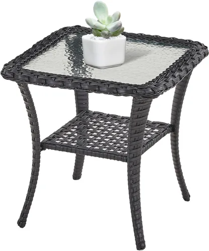 Vista 12 de Belord Mesa de centro para exteriores de 38 pulgadas con almacenamiento de 2 niveles, mesa de centro de mimbre con textura ondulada de agua, parte