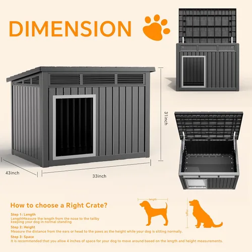 Vista 2 de PatioZen Casa para perros para interiores y exteriores, casa duradera con casa para mascotas resistente a la intemperie para perros pequeños Negro