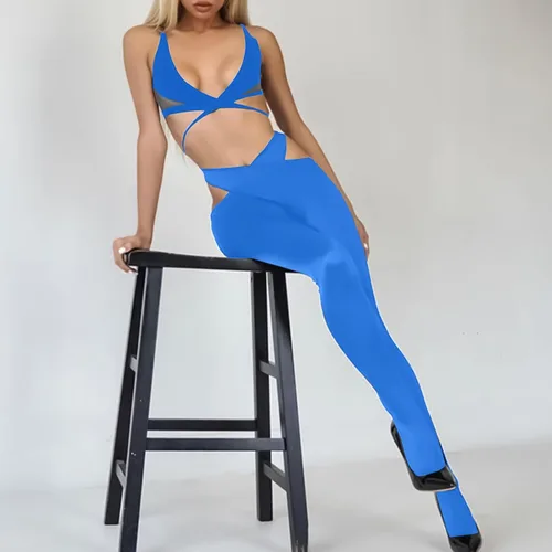 Vista 3 de CTU Conjunto sexy de 2 piezas para mujer, diseño de vendaje, sin mangas, pantalones largos