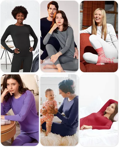Vista 6 de WEERTI - Ropa interior térmica para mujer, calzoncillos largos con forro de vellón, capa base, parte superior e inferior para clima frío