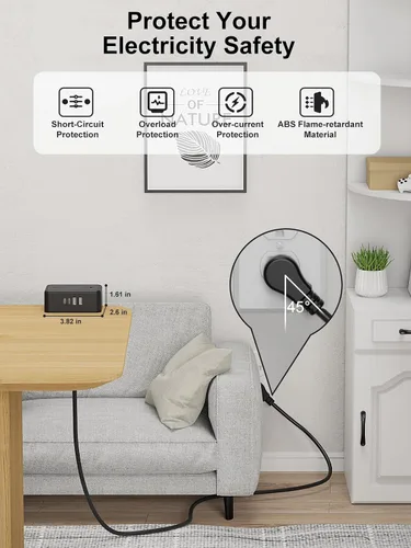 Vista 4 de Regleta de alimentación de abrazadera de escritorio 4AC salida 2 puertos USB-C, 2 puertos USB-A Desk Edge Mount Outlet Surge Protector Outlet