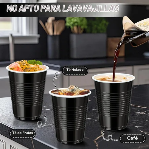 Vista 8 de Paquete de 100 vasos desechables de plástico negro de 12 onzas, vasos