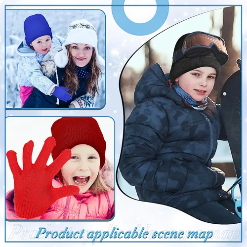 Vista 3 de Handepo 60 unidades de gorro y guantes de invierno para niños, sombreros de punto a granel, guantes cálidos unisex para clima frío, regalos