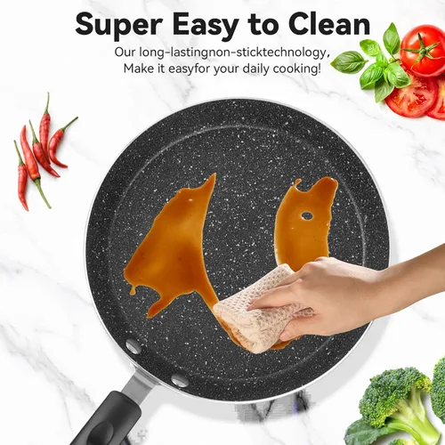 Vista 4 de Sartén antiadherente de 6 pulgadas con revestimiento antiadherente, sartén para huevos con mango de plástico, apta para lavavajillas, fácil