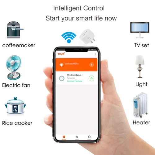 Vista 5 de Mini enchufe inteligente WiFi con control de voz remoto y Alexa, funciona con Google Assistant IFTTT, aplicación inteligente Tuya con temporizador