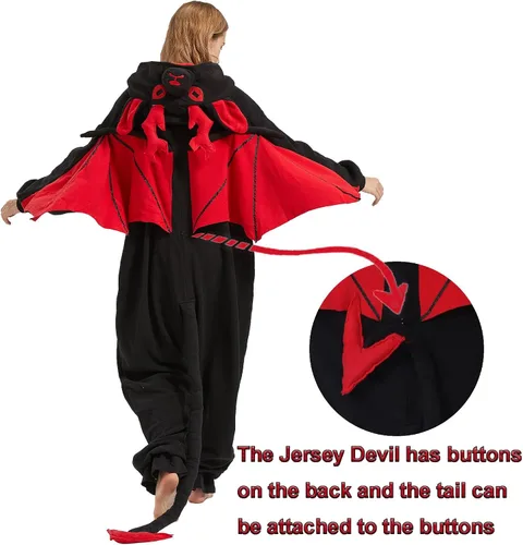 Vista 5 de WAWRTOU Jersey Devil Onesie para adultos - Halloween de una sola pieza mítico y cómodo unisex