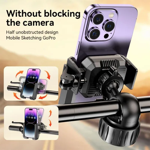Vista 2 de Soporte para teléfono de motocicleta - [compatible con cámara] [1s Lock] Soporte para teléfono de bicicleta Abrazadera de manillar, clip de teléfono